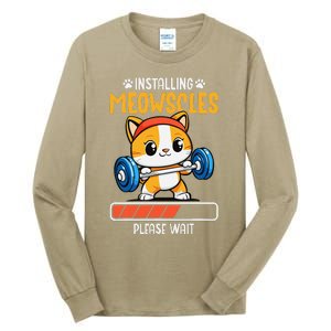 Fitness Cat Gym Installing Meowscles Tall Long Sleeve T-Shirt