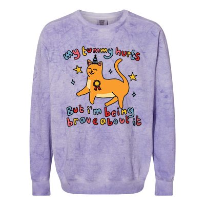 Funny Cat Graphic My Tummy Hurts Brave Cat Colorblast Crewneck Sweatshirt