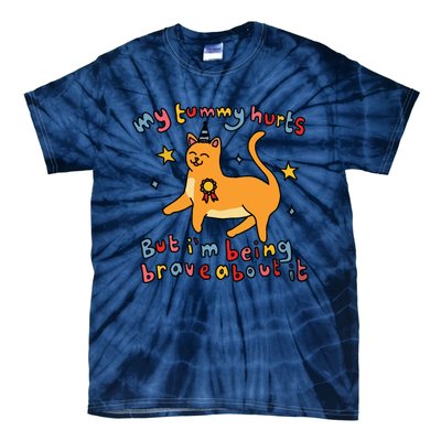 Funny Cat Graphic My Tummy Hurts Brave Cat Tie-Dye T-Shirt