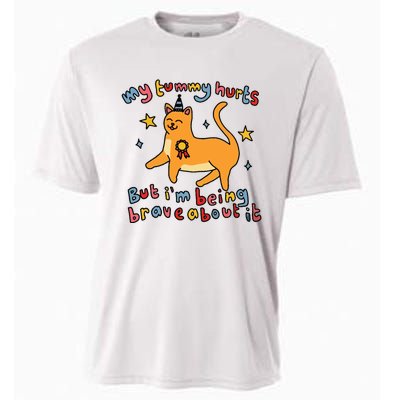 Funny Cat Graphic My Tummy Hurts Brave Cat Cooling Performance Crew T-Shirt