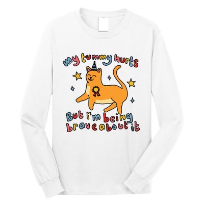 Funny Cat Graphic My Tummy Hurts Brave Cat Long Sleeve Shirt