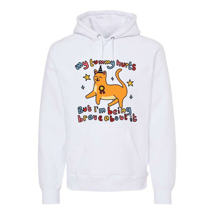 Funny Cat Graphic My Tummy Hurts Brave Cat Premium Hoodie