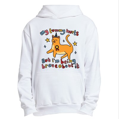 Funny Cat Graphic My Tummy Hurts Brave Cat Urban Pullover Hoodie