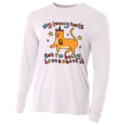 Funny Cat Graphic My Tummy Hurts Brave Cat Cooling Performance Long Sleeve Crew