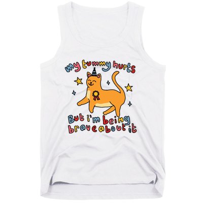 Funny Cat Graphic My Tummy Hurts Brave Cat Tank Top