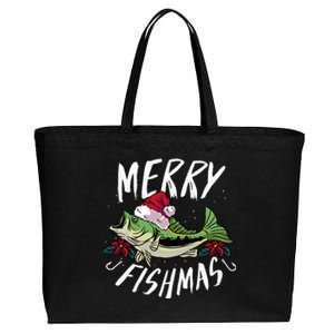 Funny Christmas Gift On The Theme Of Perch Fishing Merry Cotton Canvas Jumbo Tote