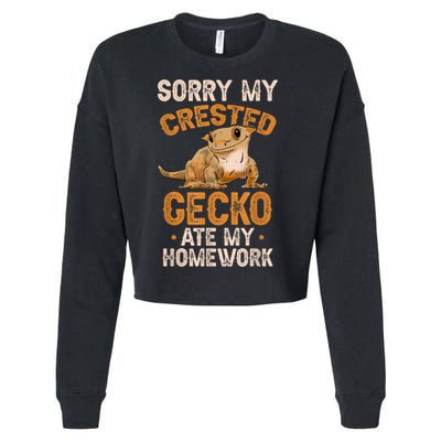 Fun Crested Gecko Eyelash Lizard Boy Girl Herpetologist Cropped Pullover Crew