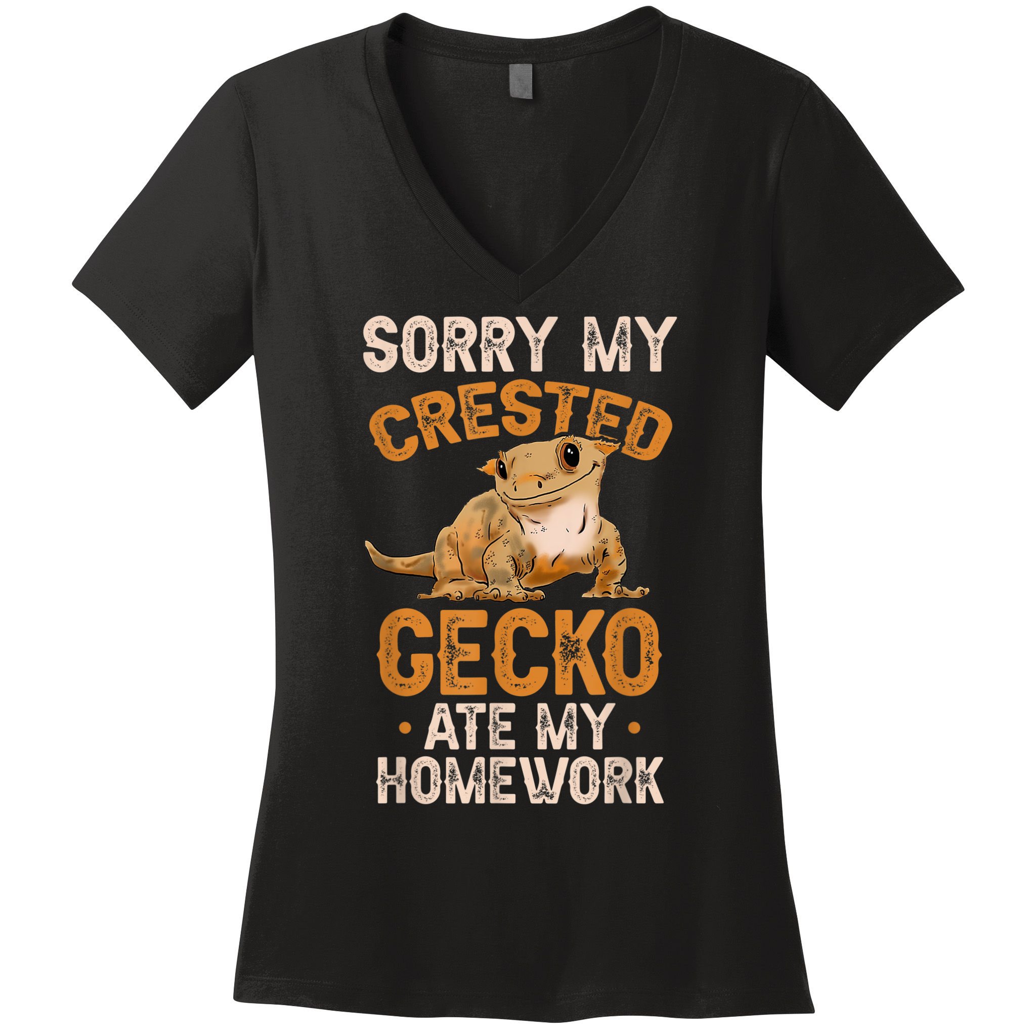 Fun Crested Gecko Eyelash Lizard Boy Girl Herpetologist Women's V-Neck T-Shirt