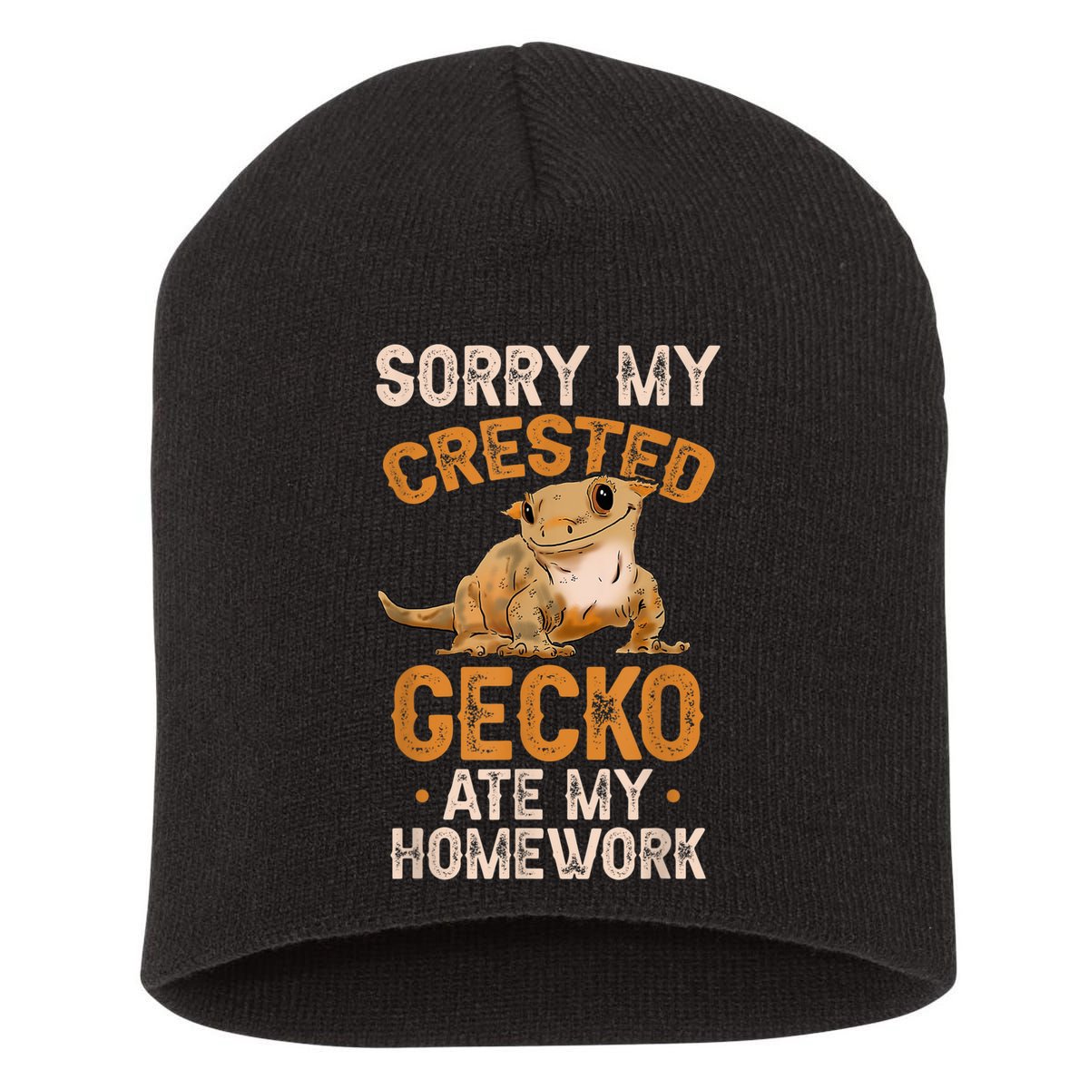 Fun Crested Gecko Eyelash Lizard Boy Girl Herpetologist Short Acrylic Beanie