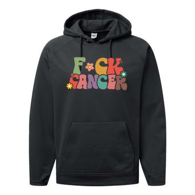 Fuck Cancer Groovy Retro Performance Fleece Hoodie