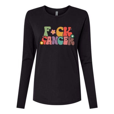 Fuck Cancer Groovy Retro Womens Cotton Relaxed Long Sleeve T-Shirt