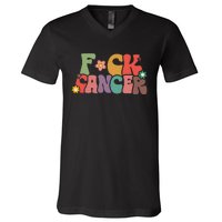 Fuck Cancer Groovy Retro V-Neck T-Shirt