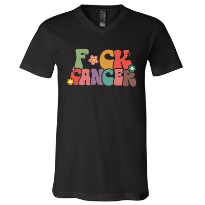 Fuck Cancer Groovy Retro V-Neck T-Shirt