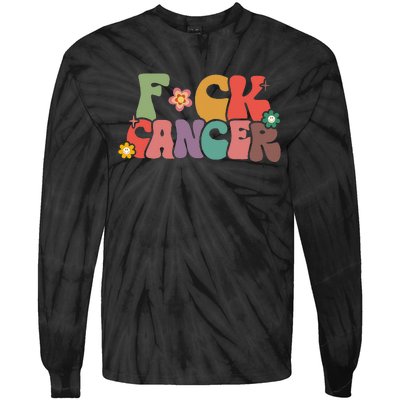 Fuck Cancer Groovy Retro Tie-Dye Long Sleeve Shirt