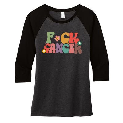 Fuck Cancer Groovy Retro Women's Tri-Blend 3/4-Sleeve Raglan Shirt