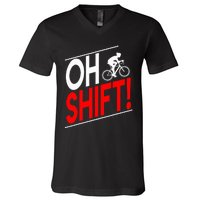 Funny Cycling Gift Oh Shift Road Cyclist Best Bicycle V-Neck T-Shirt