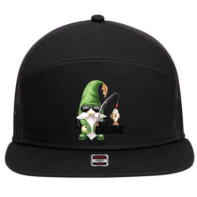 Fun Christmas Gone Fishing Gnome Fisherman Friends 7 Panel Mesh Trucker Snapback Hat