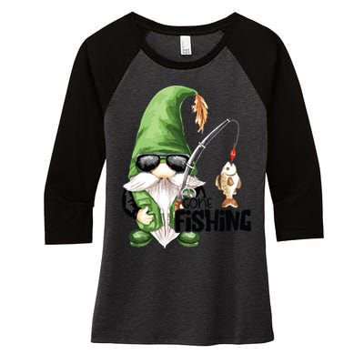 Fun Christmas Gone Fishing Gnome Fisherman Friends Women's Tri-Blend 3/4-Sleeve Raglan Shirt