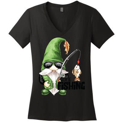 Fun Christmas Gone Fishing Gnome Fisherman Friends Women's V-Neck T-Shirt