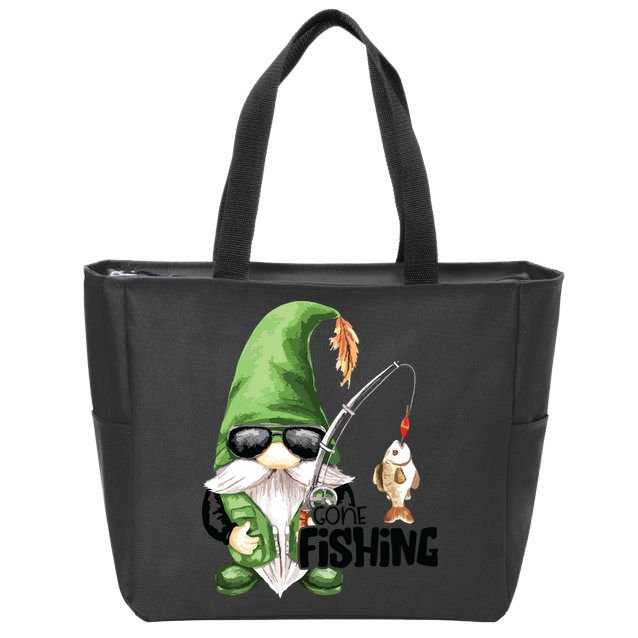 Fun Christmas Gone Fishing Gnome Fisherman Friends Zip Tote Bag