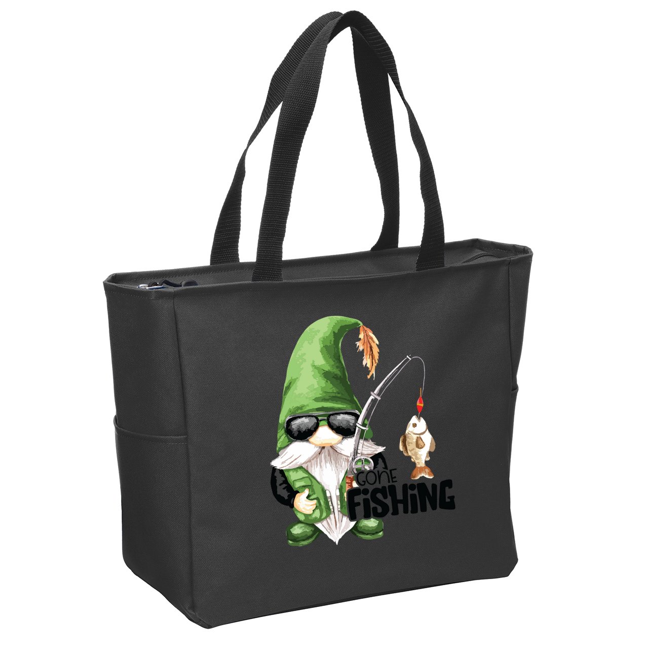 Fun Christmas Gone Fishing Gnome Fisherman Friends Zip Tote Bag
