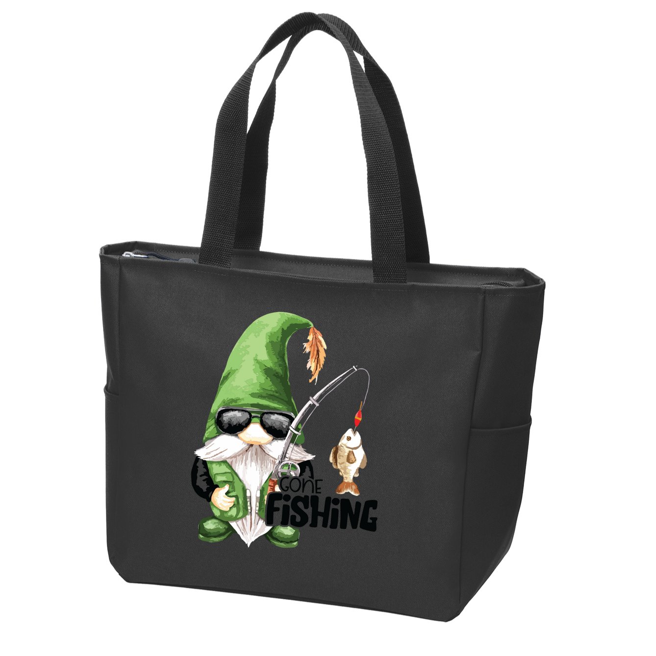 Fun Christmas Gone Fishing Gnome Fisherman Friends Zip Tote Bag