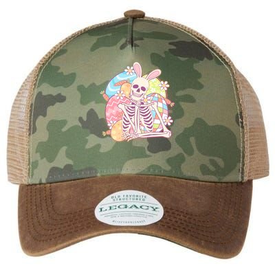 Funny Cute Happy Easter Spooky Skeleton with Bunny Ears Legacy Tie Dye Trucker Hat