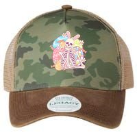 Funny Cute Happy Easter Spooky Skeleton with Bunny Ears Legacy Tie Dye Trucker Hat