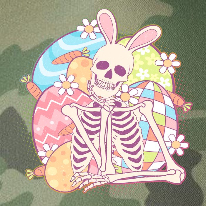 Funny Cute Happy Easter Spooky Skeleton with Bunny Ears Legacy Tie Dye Trucker Hat