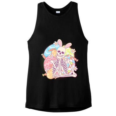 Funny Cute Happy Easter Spooky Skeleton with Bunny Ears Ladies PosiCharge Tri-Blend Wicking Tank