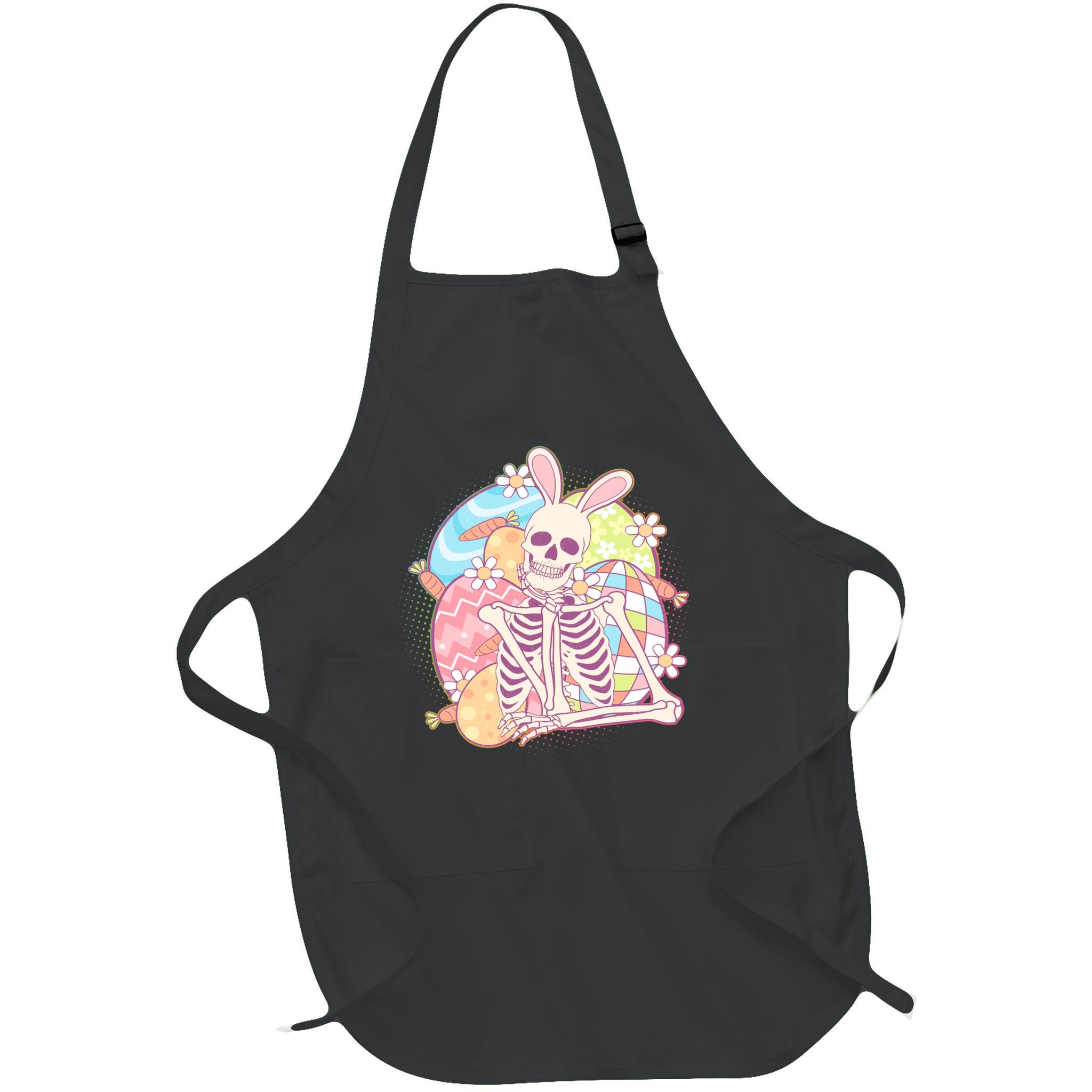Funny Cute Happy Easter Spooky Skeleton with Bunny Ears Apron