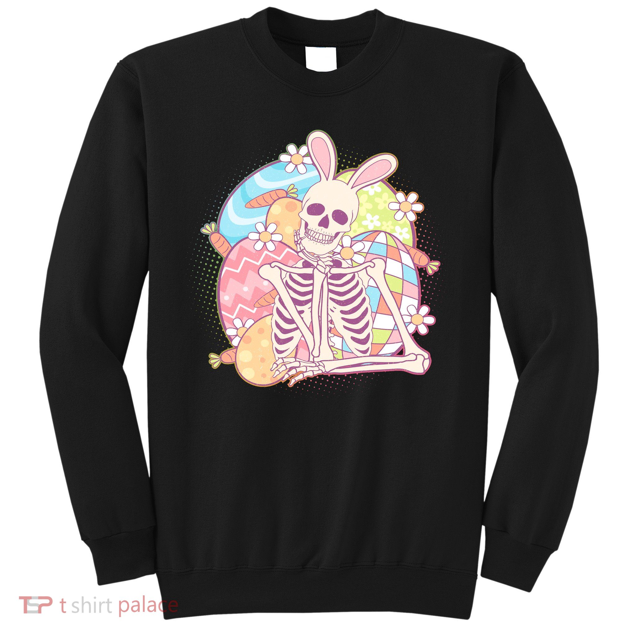 Funny Cute Happy Easter Spooky Skeleton with Bunny Ears Sweatshirt