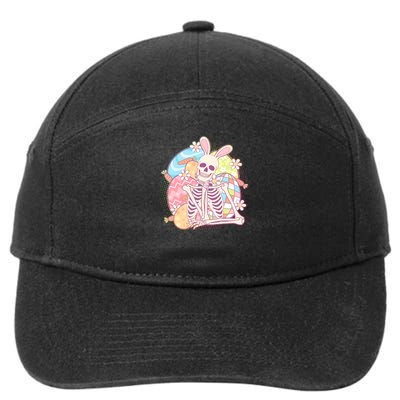 Funny Cute Happy Easter Spooky Skeleton with Bunny Ears 7-Panel Snapback Hat