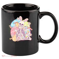 Funny Cute Happy Easter Spooky Skeleton with Bunny Ears 11oz C Handle Ceramic Mug