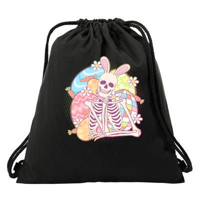 Funny Cute Happy Easter Spooky Skeleton with Bunny Ears Drawstring Bag