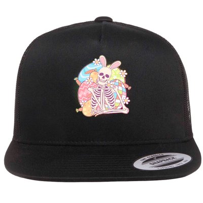Funny Cute Happy Easter Spooky Skeleton with Bunny Ears Flatbill Hat