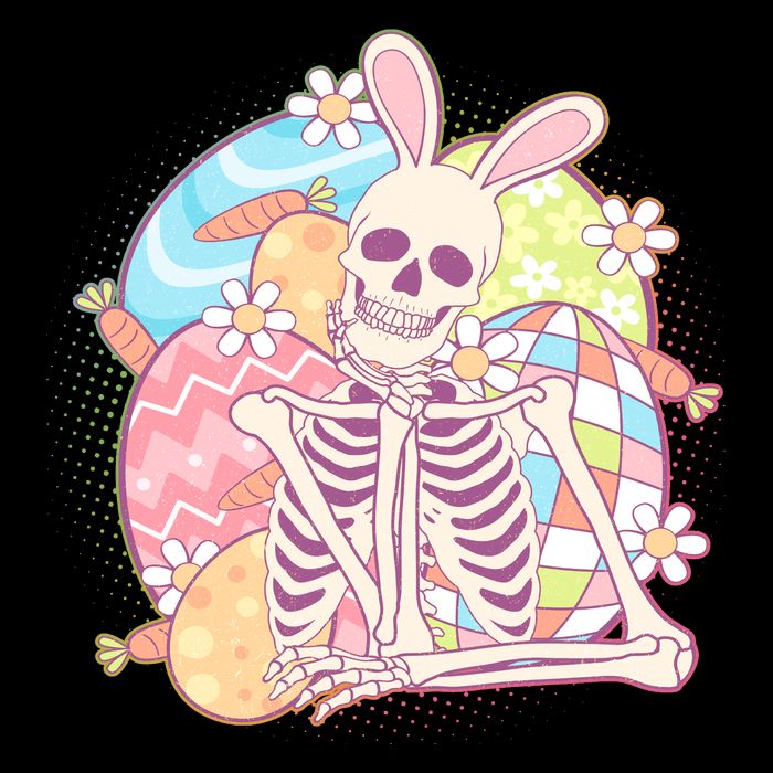 Funny Cute Happy Easter Spooky Skeleton with Bunny Ears Flat Bill Trucker Hat
