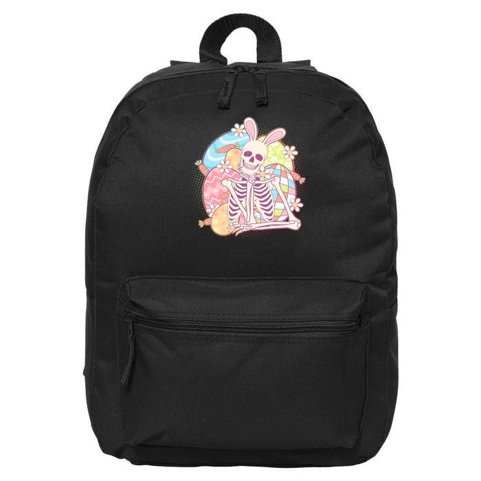 Funny Cute Happy Easter Spooky Skeleton with Bunny Ears 16 in Basic Backpack