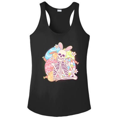 Funny Cute Happy Easter Spooky Skeleton with Bunny Ears Ladies PosiCharge Competitor Racerback Tank