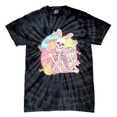Funny Cute Happy Easter Spooky Skeleton with Bunny Ears Tie-Dye T-Shirt