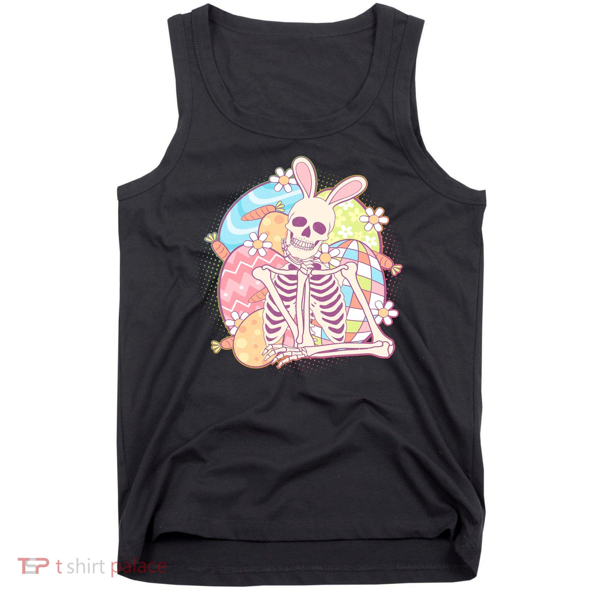 Funny Cute Happy Easter Spooky Skeleton with Bunny Ears Tank Top