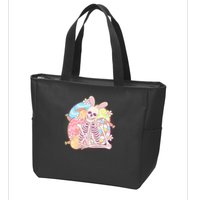 Funny Cute Happy Easter Spooky Skeleton with Bunny Ears Zip Tote Bag