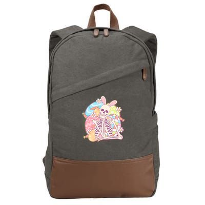 Funny Cute Happy Easter Spooky Skeleton with Bunny Ears Cotton Canvas Backpack