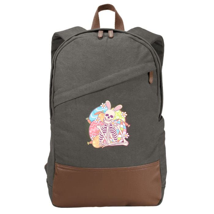 Funny Cute Happy Easter Spooky Skeleton with Bunny Ears Cotton Canvas Backpack
