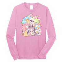 Funny Cute Happy Easter Spooky Skeleton with Bunny Ears Long Sleeve Shirt