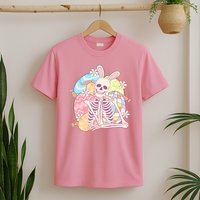 Funny Cute Happy Easter Spooky Skeleton with Bunny Ears T-Shirt