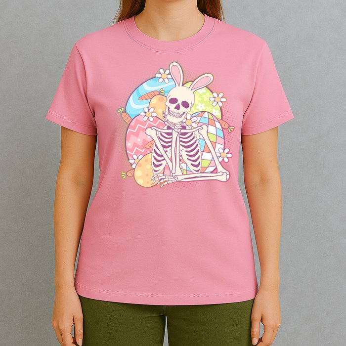 Funny Cute Happy Easter Spooky Skeleton with Bunny Ears T-Shirt