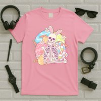 Funny Cute Happy Easter Spooky Skeleton with Bunny Ears T-Shirt