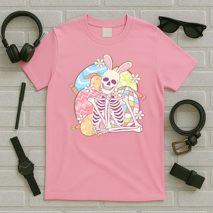 Funny Cute Happy Easter Spooky Skeleton with Bunny Ears T-Shirt