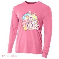 Funny Cute Happy Easter Spooky Skeleton with Bunny Ears Cooling Performance Long Sleeve Crew